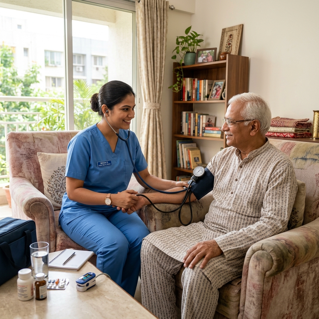 Curavya modern home care setup with advanced medical equipment at patient's house in Vadodara